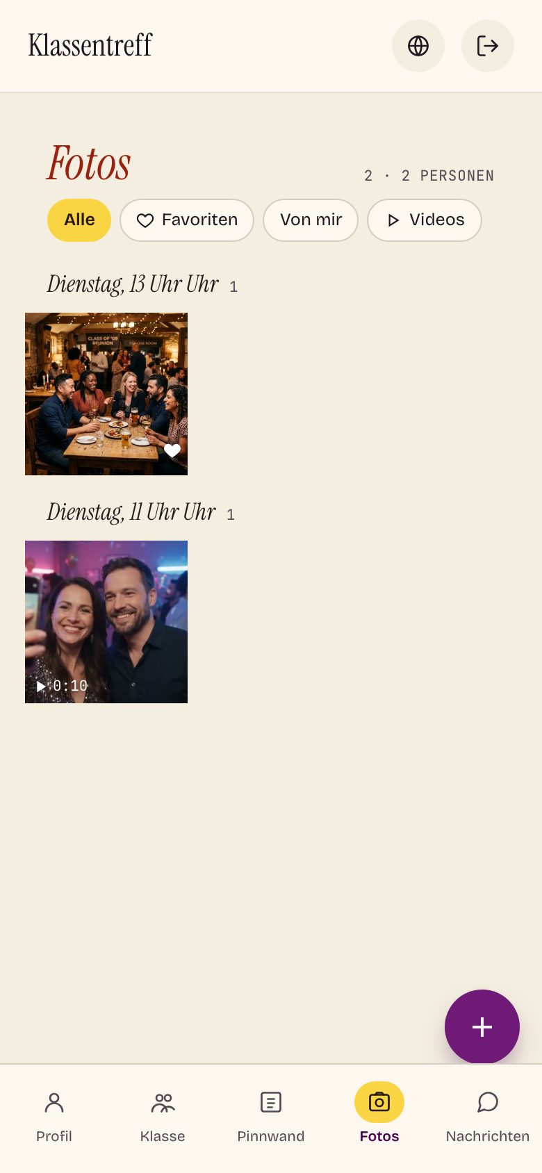 Fotoalbum in der Teilnehmer-App mit Foto und Video