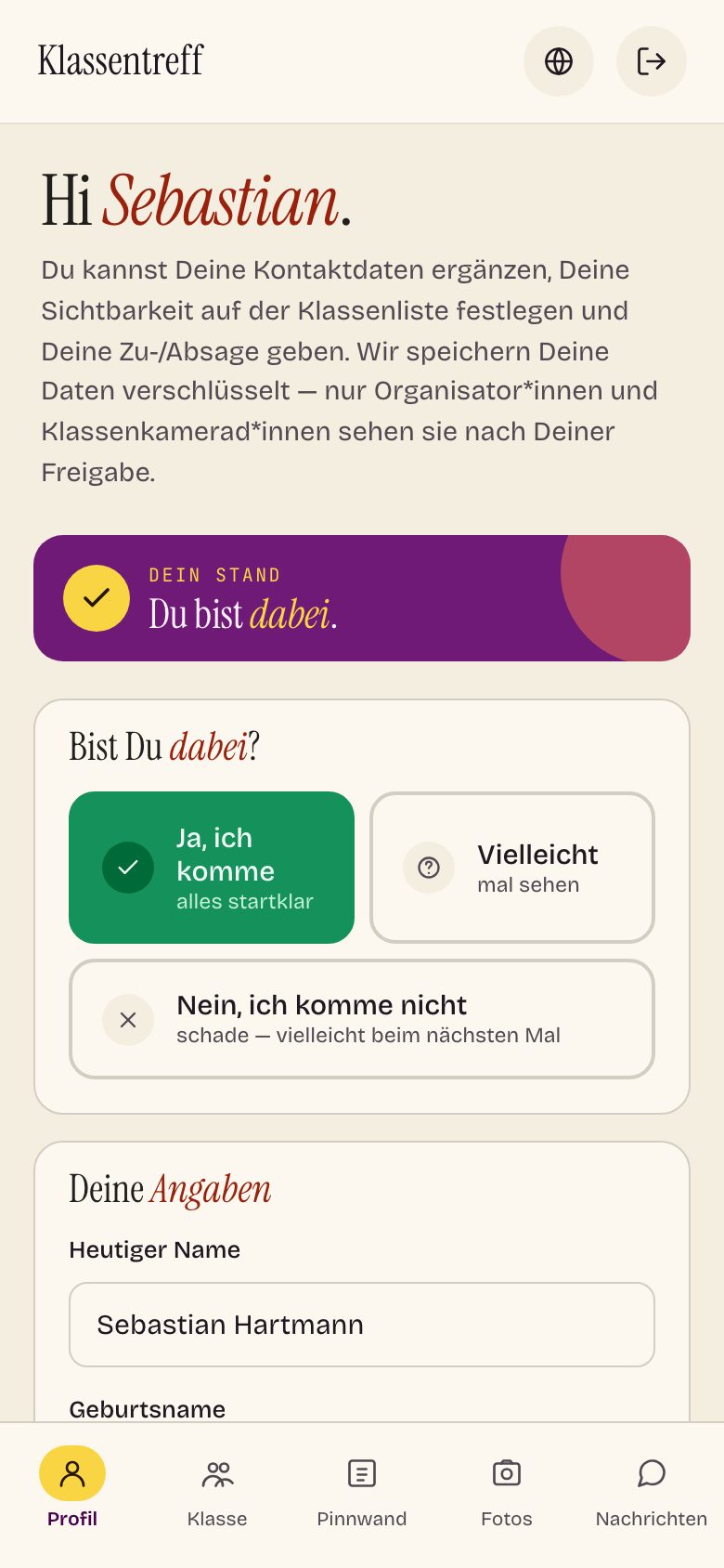 Profil in der Teilnehmer-App: Bist Du dabei?